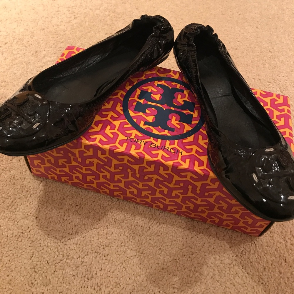 Black Tory Burch Patent Leather Reva Ballet Flat