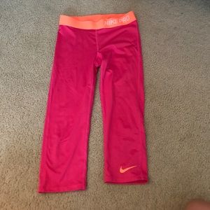 neon nike pro crop leggings! children size L
