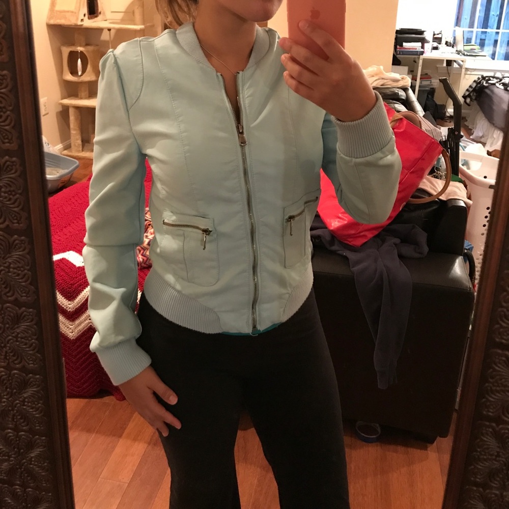 Light blue leather jacket