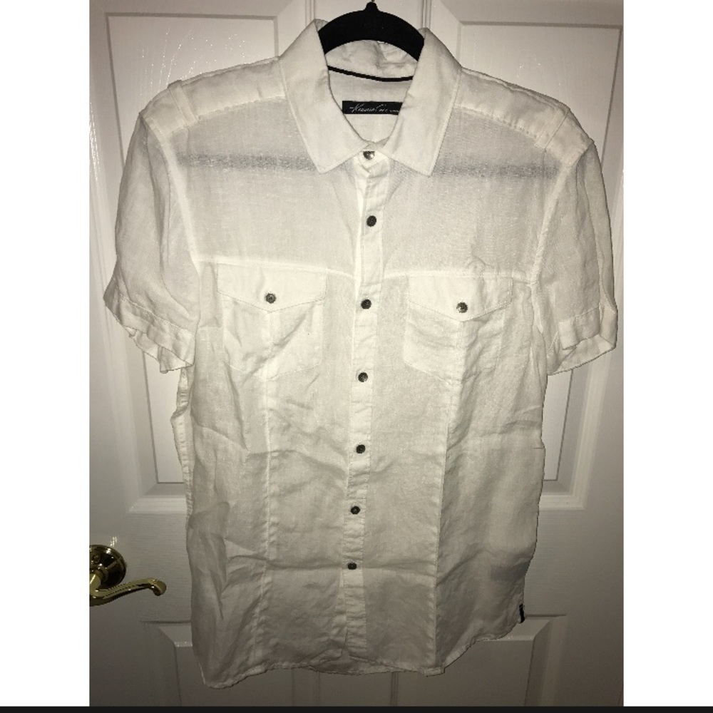 Men's Kenneth Cole SS White Linen Shirt Size M