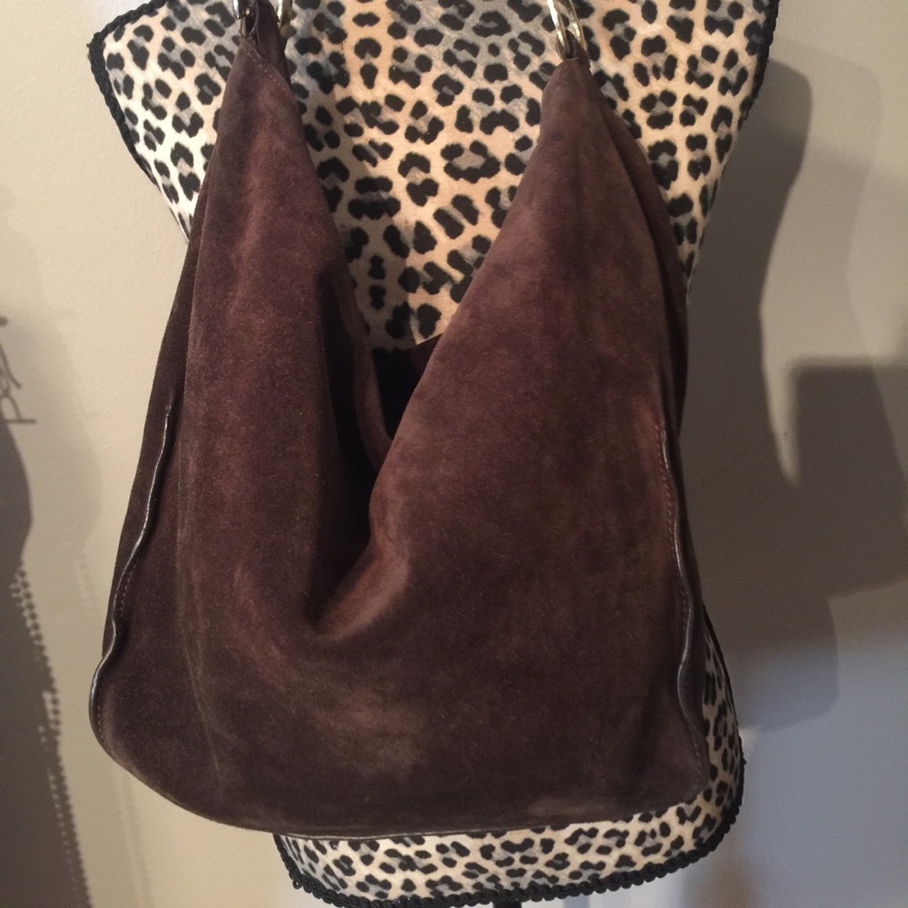 Furla Brown Suede Leather Hobo Handbag