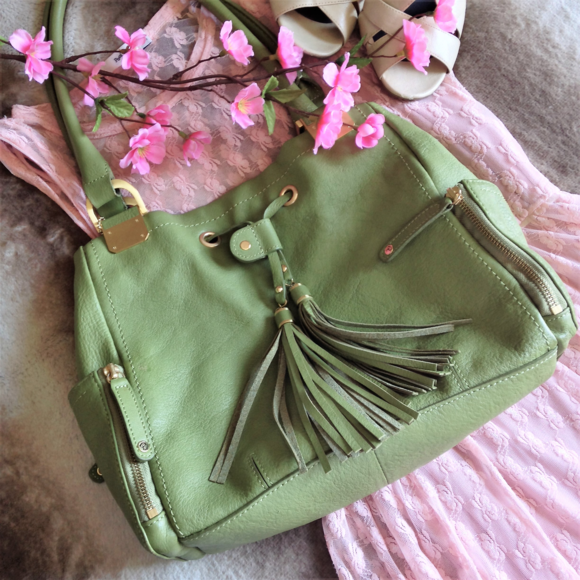 Pelle Studio Handbags - Pelle Studio Olive Green Tassel Front Shoulder Bag
