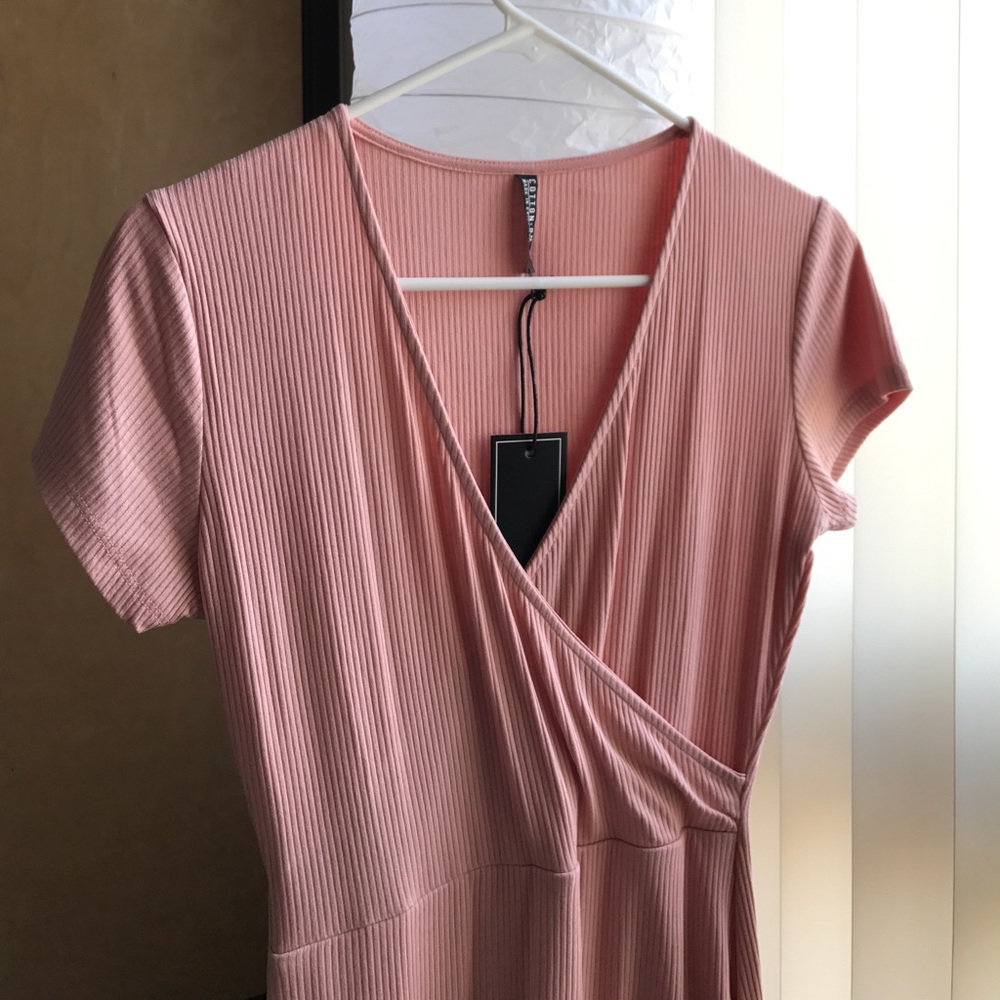Pink cotton wrap dress, skintight, NWT