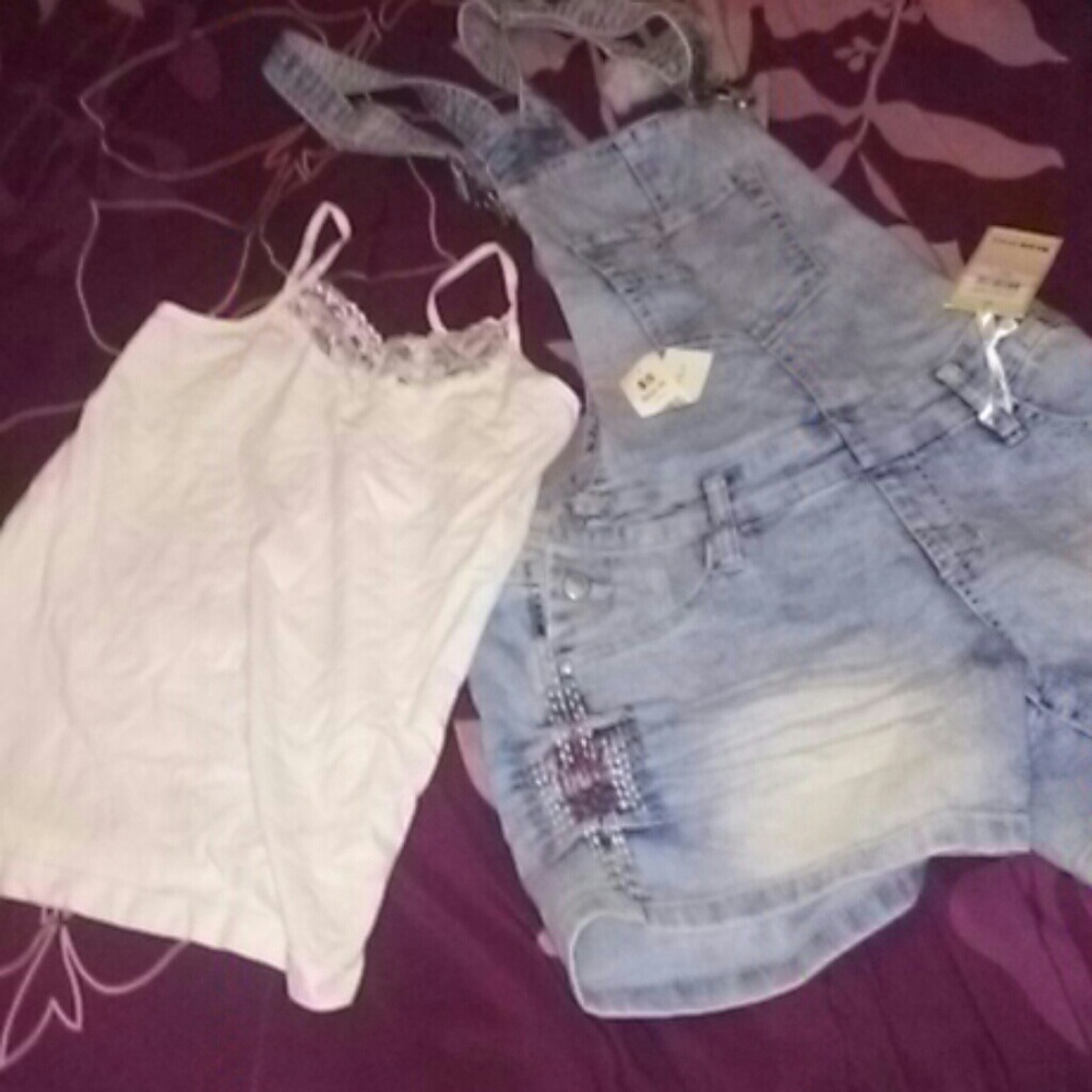 Overall shorts with a tank top