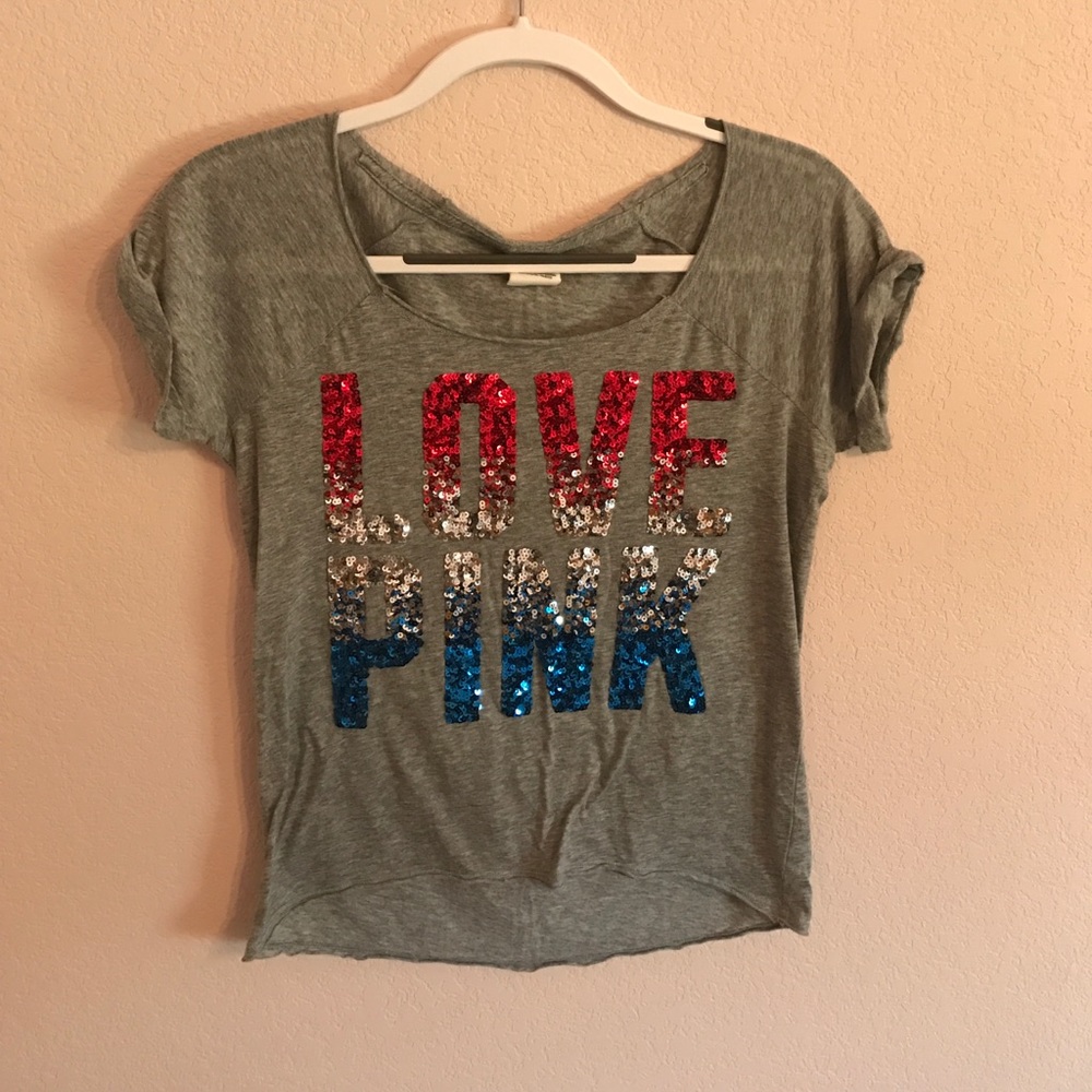 PINK red white and blue tee