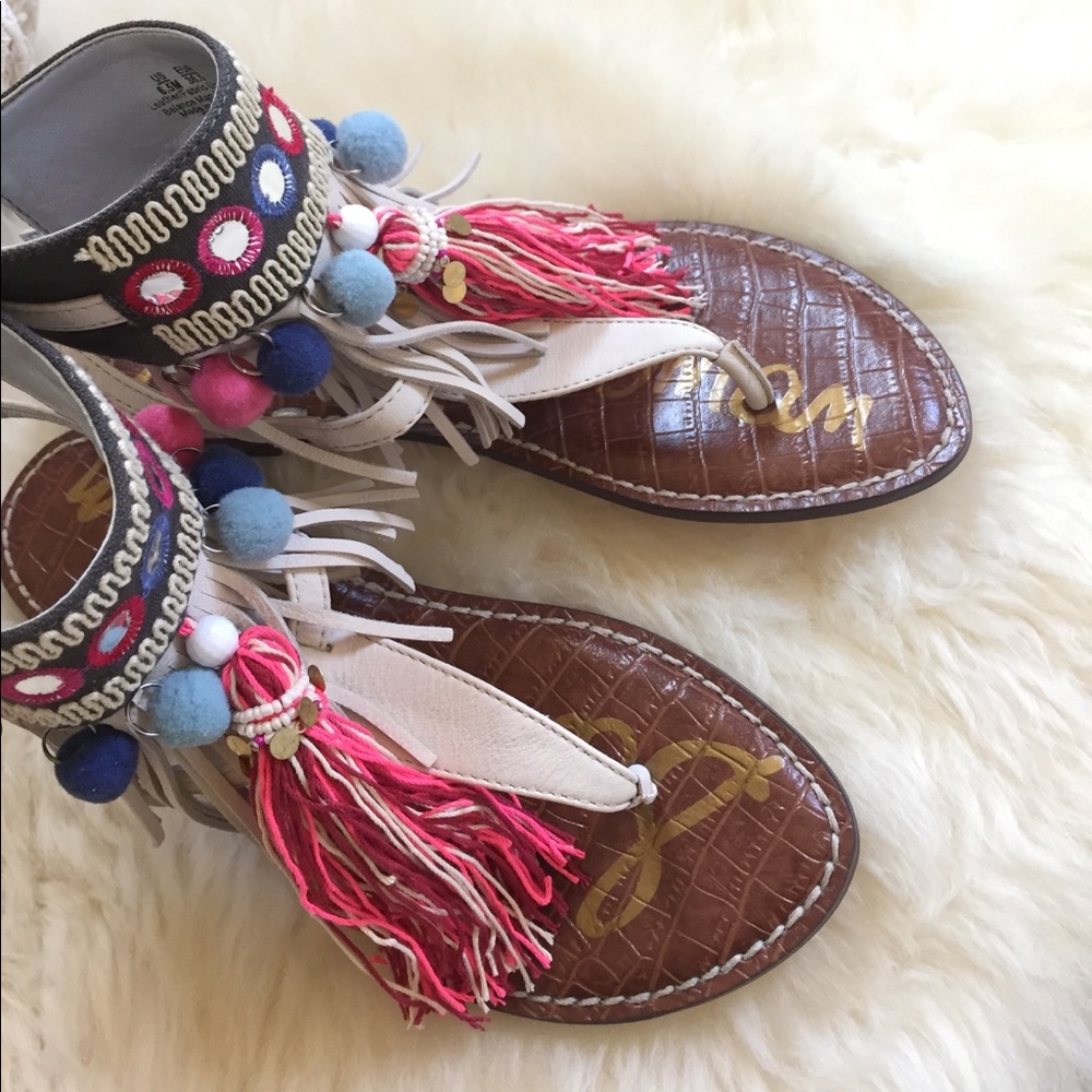 Sam Edelman Gere Embellished Pompom Sandals - Picture 6 of 8