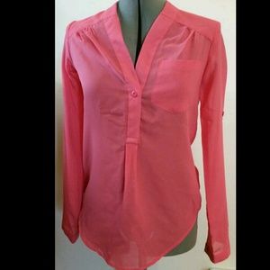 Peach V- Neck sheer blouse