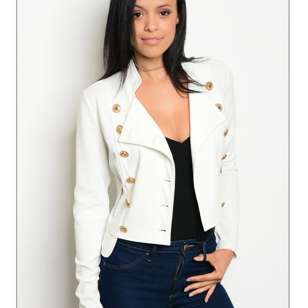 White Button Military Jacket - Picture 2 of 6