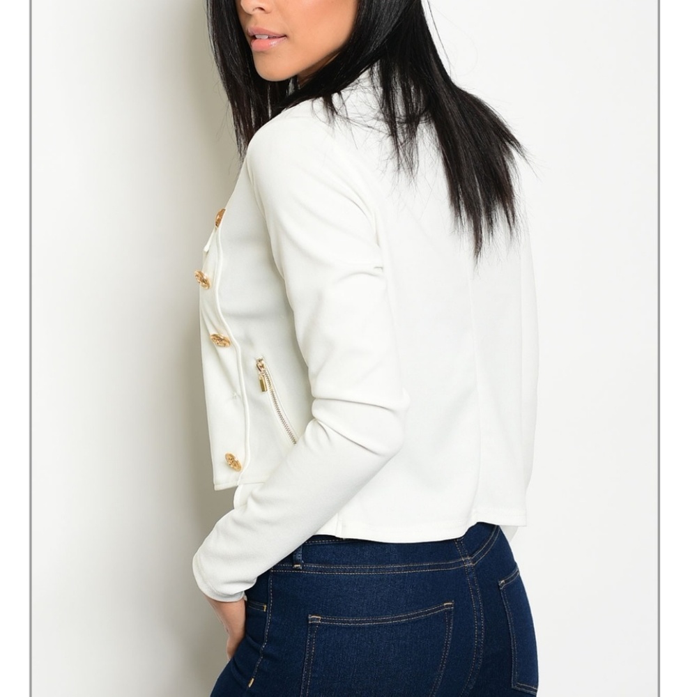 White Button Military Jacket - Picture 4 of 6