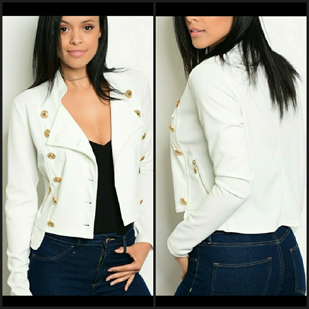 White Button Military Jacket - Picture 3 of 6