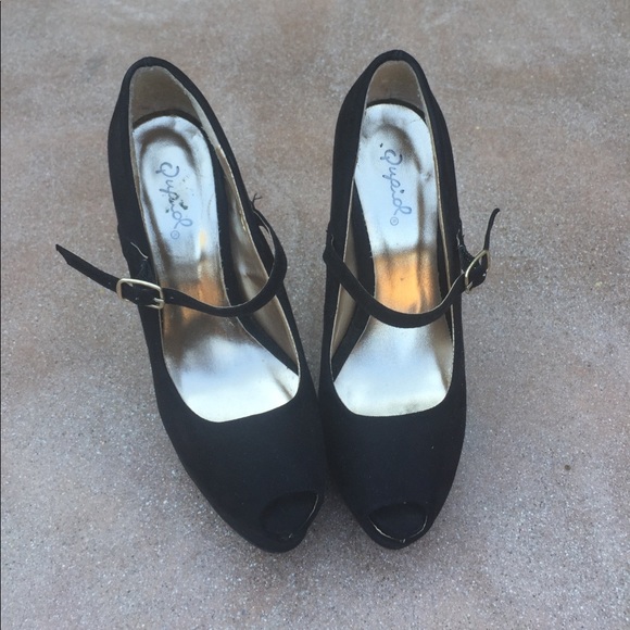 Black Suede Peep Toe Stilettos - Picture 1 of 4