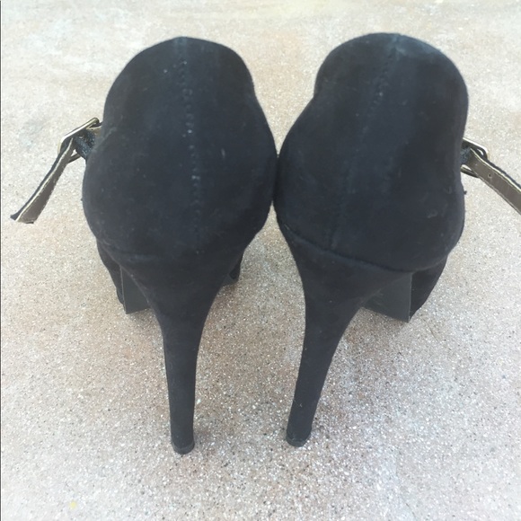 Black Suede Peep Toe Stilettos - Picture 4 of 4