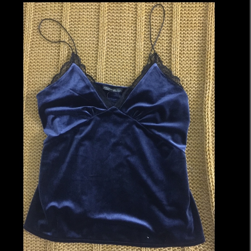Zara Velvet navy/black lace lingerie style top