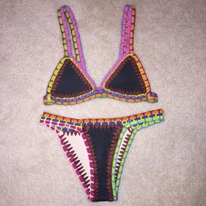 NEW Black/White Neoprene Crochet Bikini Set