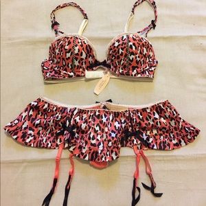 Victoria's Secret Coral Leopard Lingerie Set