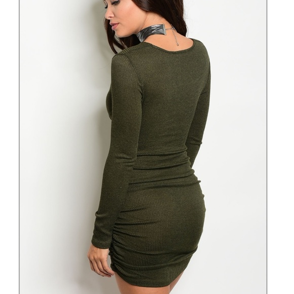 Olive green Plunge bodycon dress - Picture 3 of 3