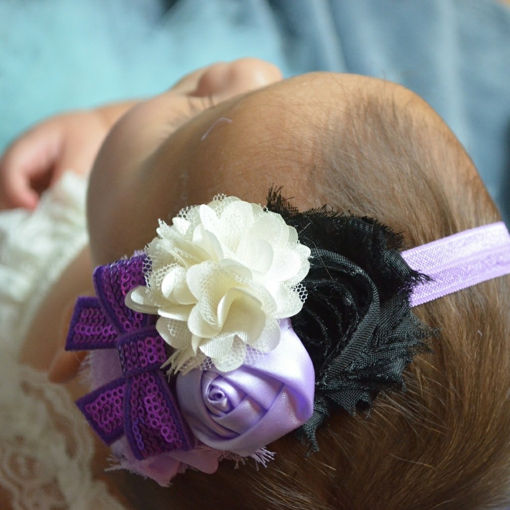 Light Purple Dark Purple Ivory & Black Headband