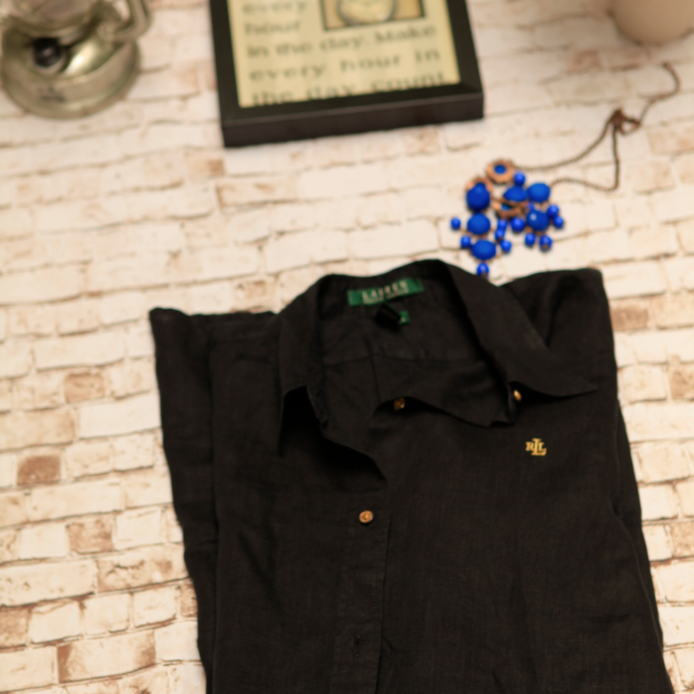 100 Silk Crested Ralph Lauren Black Patch Gold But