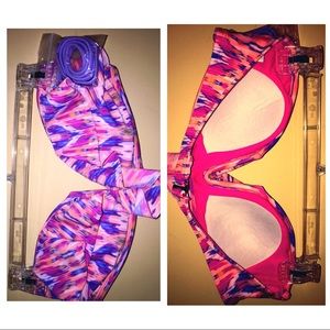 Plunge Bikini Top with Pink & Purple Strap