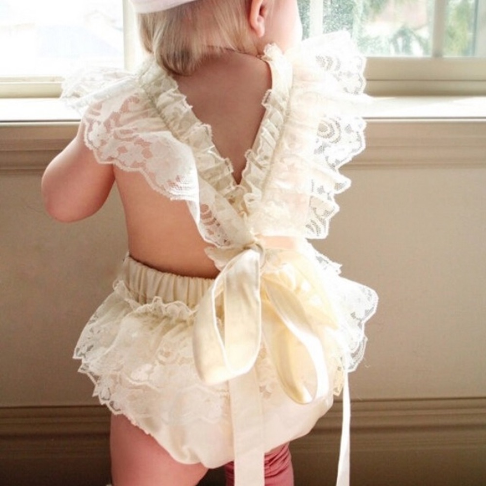 Off White Lace Baby Girl Playsuit 1st Birthday