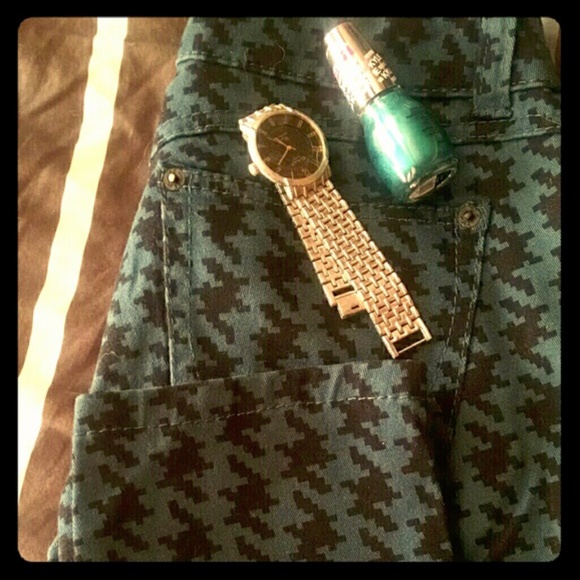 Candie's' Teal Houndstooth Skinny Jeans - Picture 2 of 5
