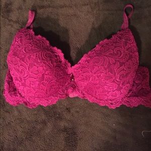 Magenta laced push-up bra