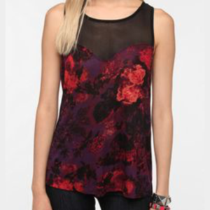 UO Daydreamer LA Mesh Inset Sweetheart Tank Top