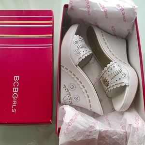 BCBG Wedge Sandal with Stitch and Laser Cut Detail