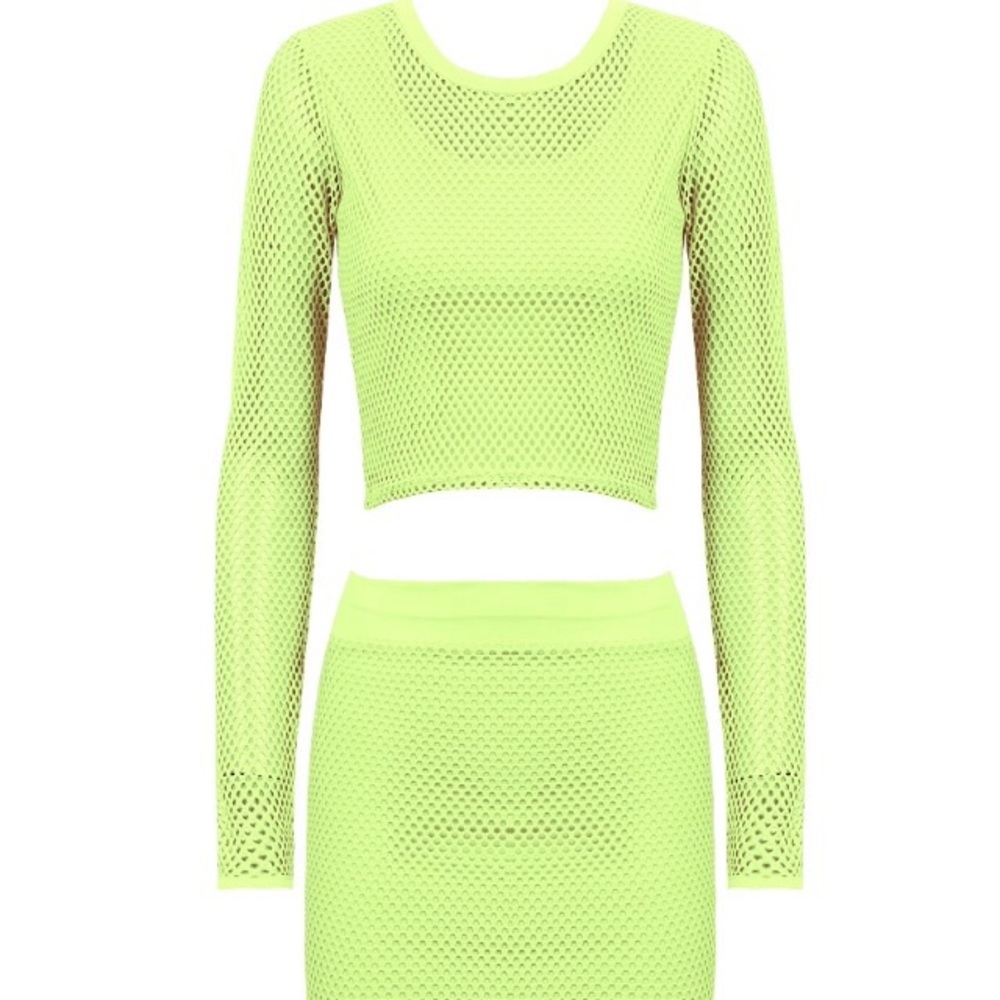 💚Neon Green 2pc mesh midi skirt set💚