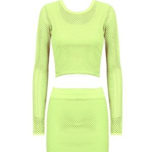 💚Neon Green 2pc mesh midi skirt set💚