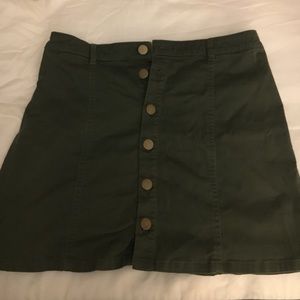 army green button down skirt