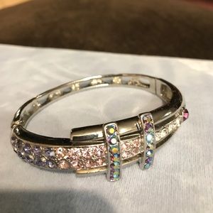 Silver plate bracelet w/blue,pink,clear cz's