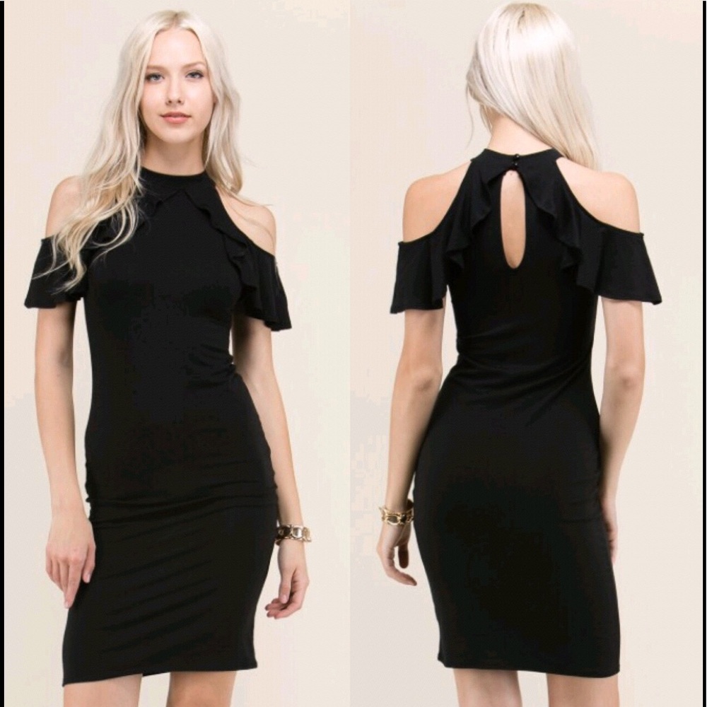 "Carrie" ll Dusty Mauve Cold-Shoulder Ruffle Dress - Picture 5 of 5
