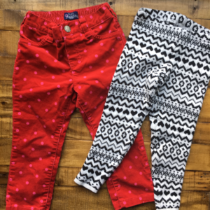 2 Girls Fall Winter Pants Leggings Red White Black