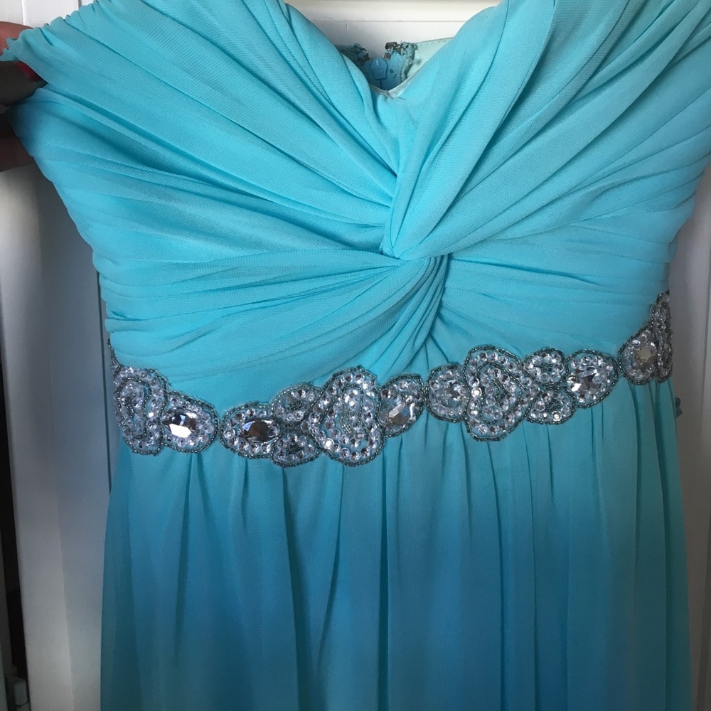 Long turquoise/baby blue dress!
