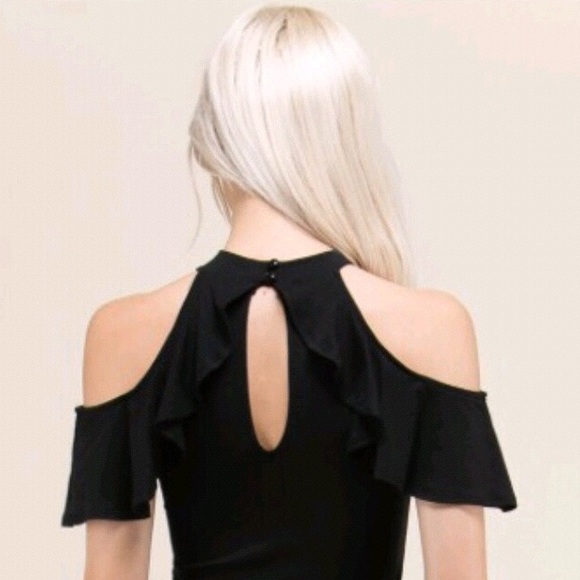 "Carrie" ll Black Cold-Shoulder Ruffle Dress 💕 - Picture 3 of 5