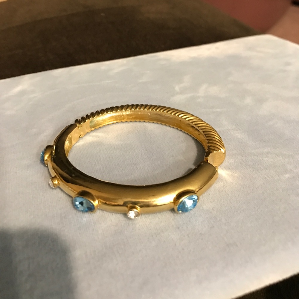 Gold plate bangle with blue & clear czs