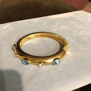 Gold plate bangle with blue & clear czs