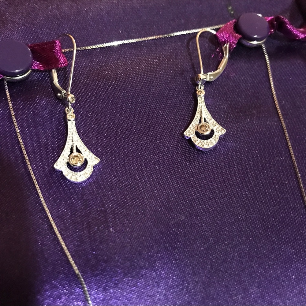 14k white gold champagne earrings and pendent