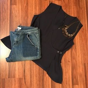 BCBG sleeveless wrap blouse