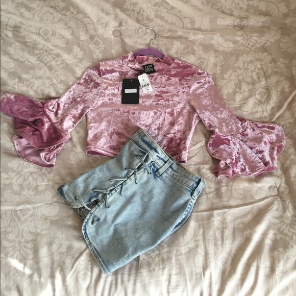 Crushed velvet pink crop top - Picture 2 of 2