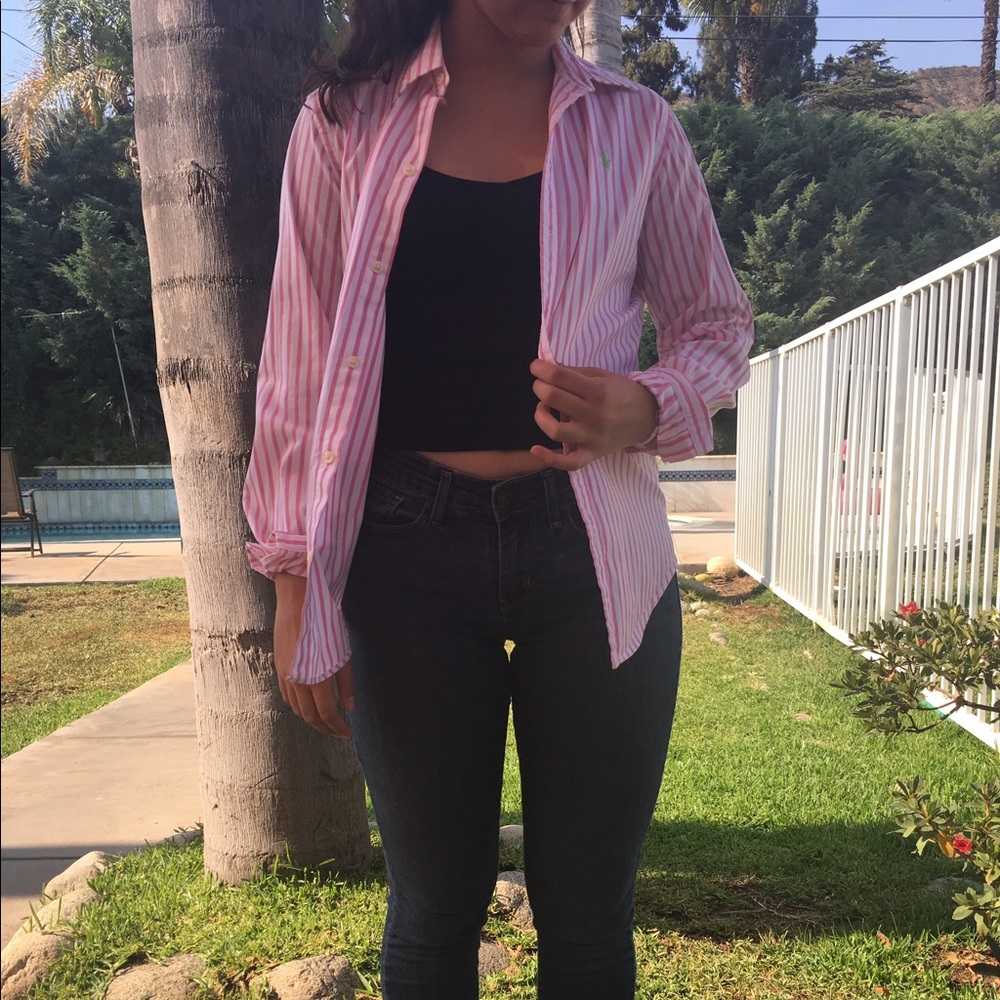 Pink and White Ralph Lauren Sport Striped Blouse