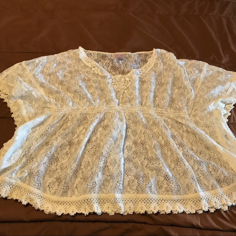White, lace, cover shirt.
