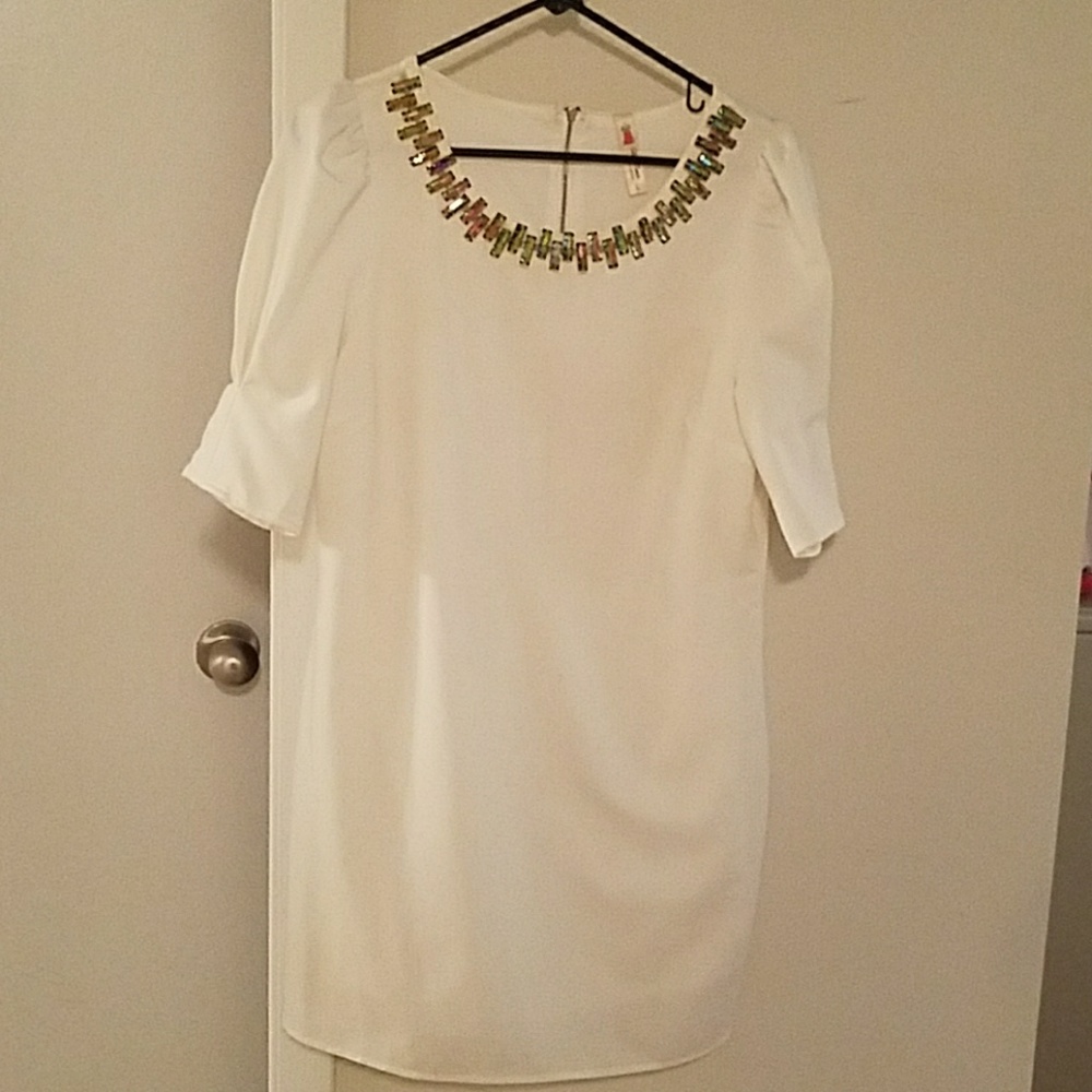 Glam White Embellished Mini Dress