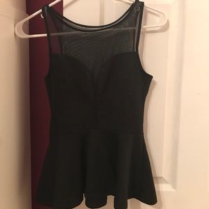 Black peplum mesh top