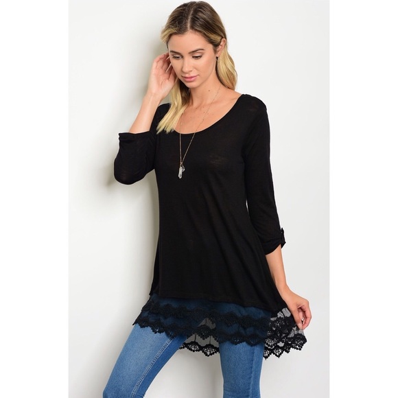 LAST Black Tunic Top with Lace Trim - Picture 2 of 3