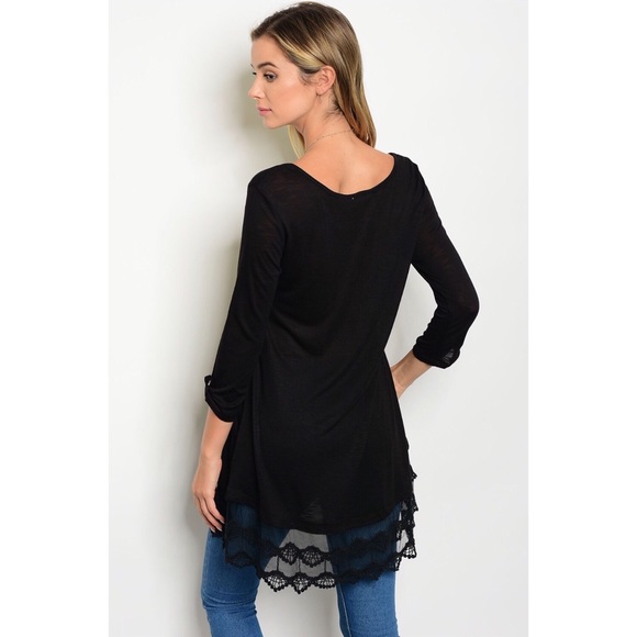 LAST Black Tunic Top with Lace Trim - Picture 3 of 3