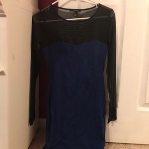 Tight blue dress with mesh top/sleeves