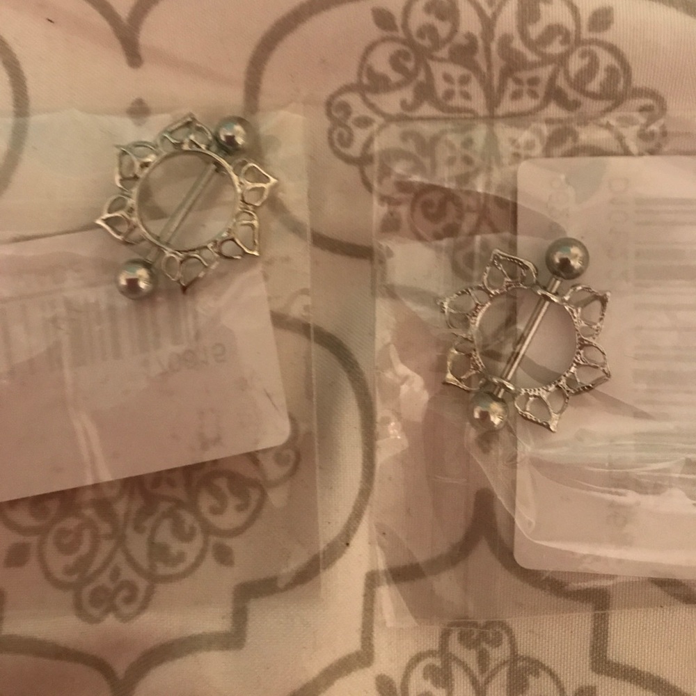 1 pair surgical steel flowers 14g nipple rings