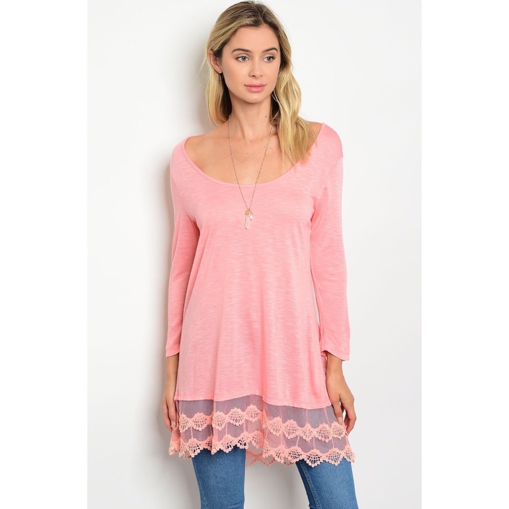 Blush Tunic Top with Lace Trim Detail - Picture 2 of 3